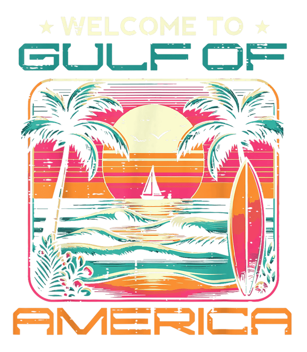 Surfboard on the Beach Gulf of America DTF (direct-to-film) Transfer