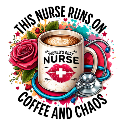 THIS NURSE RUNS ON COFFEE AND CHAOS DTF (direct-to-film) Transfer