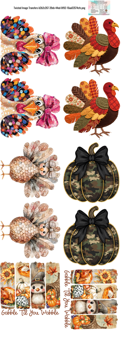 Turkey and Pumpkin 60x22" DTF Ready to Ship Gang Sheet