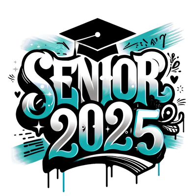 Teal & Black Senior 2025 Airbrushed DTF (direct-to-film) Transfer