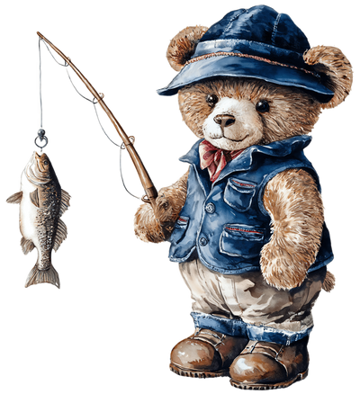 Teddy Bear Fisher DTF (direct-to-film) Transfer