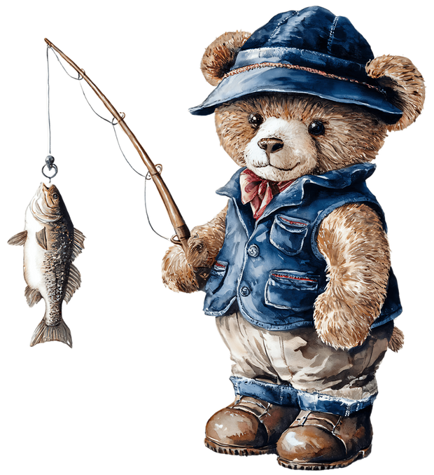 Teddy Bear Fisher DTF (direct-to-film) Transfer