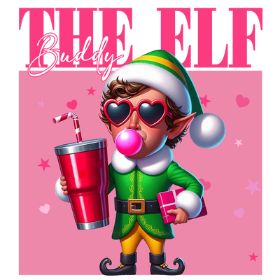 The Elf Buddy Pink With Cup DTF (direct-to-film) Transfer