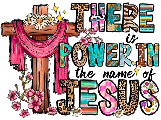 The Name Jesus Cross Flowers & Stars DTF (direct-to-film) Transfer