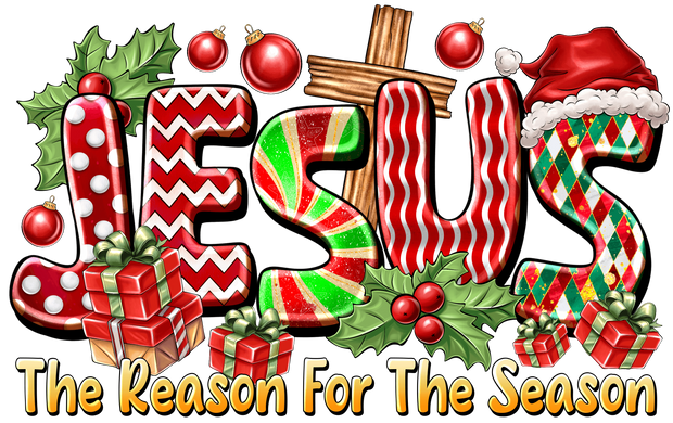 The Reason for the Season in Gold DTF (direct-to-film) Transfer