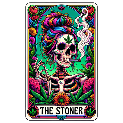 The Stoner Tarot Card With Skeleton In Multi Color 420 DTF (direct to film) Transfer