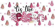 Tis The Season Tree Cake Pink Christmas-Snow Cute Snowman Christmas-Christmas Retro 16oz UV DTF Libby Cup Wrap