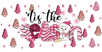 Tis The Season Tree Cake Pink Christmas-Snow Cute Snowman Christmas-Christmas Retro 16oz UV DTF Libby Cup Wrap