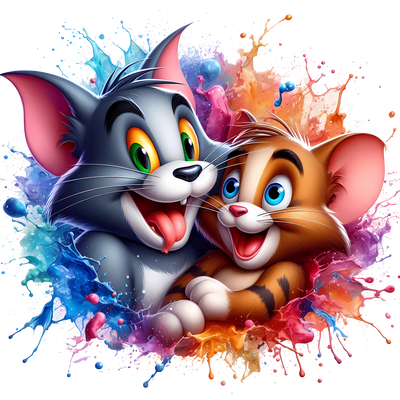 Tongue out Tom & Jerry Color Drip DTF (direct-to-film) Transfer