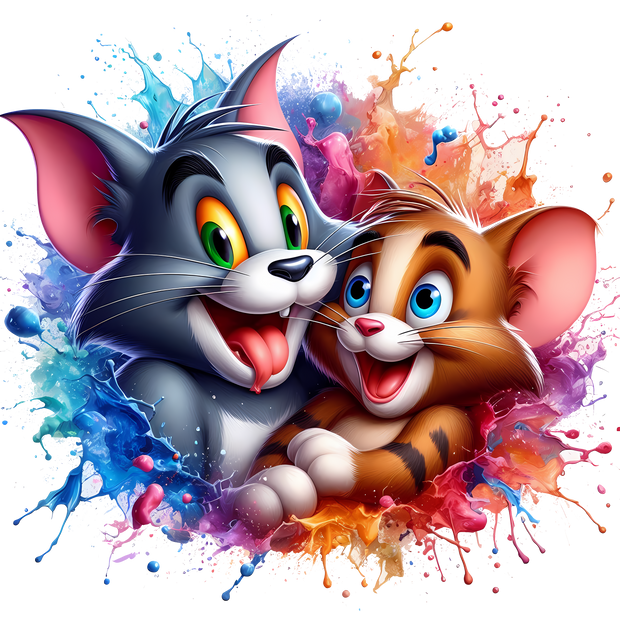 Tongue out Tom & Jerry Color Drip DTF (direct-to-film) Transfer
