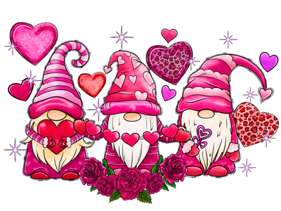 Trio Of Love Gnomes With Heart String In Pink And Red DTF (direct-to-film) Transfer