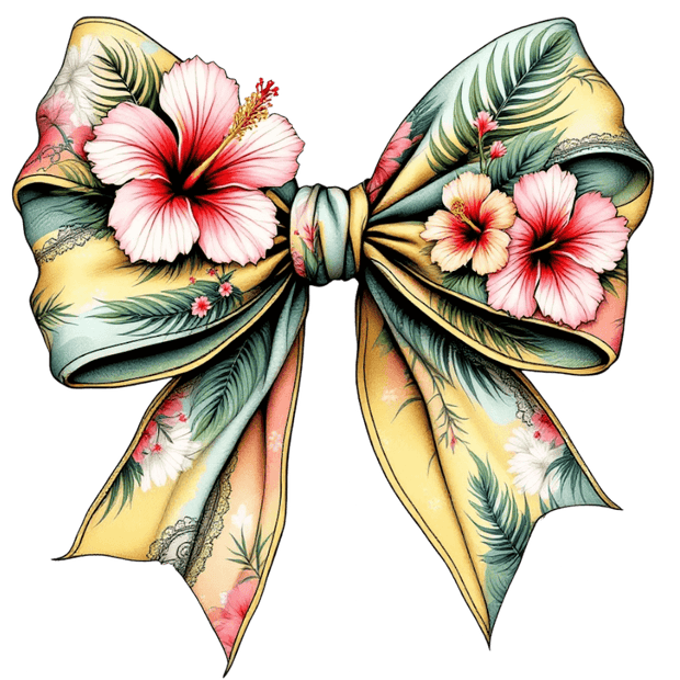 Tropical Bow With 3 Flowers DTF (direct-to-film) Transfer