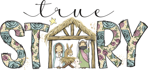 True Story Floral Nativity With Donkey DTF (direct-to-film) Transfer