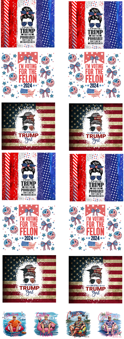 Trump 60" Gang Sheet with UV DTF Wraps for 20 oz Skinny Tumbler with Bonus Images