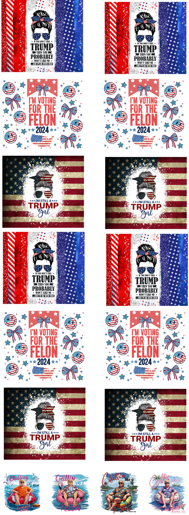 Trump 60" Gang Sheet with UV DTF Wraps for 20 oz Skinny Tumbler with Bonus Images