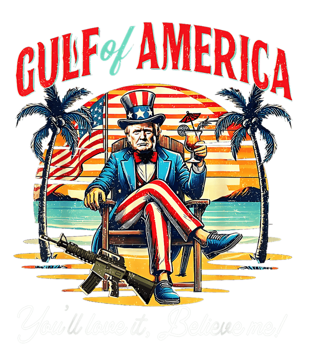 Trump in USA Hat with Gun Gulf of America DTF (direct-to-film) Transfer