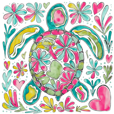 Turtle Pastel Floral DTF (direct-to-film) Transfer