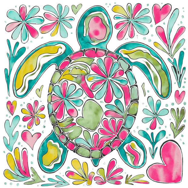 Turtle Pastel Floral DTF (direct-to-film) Transfer