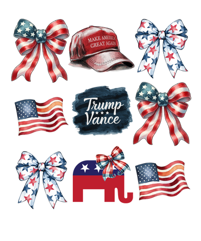 USA Flags Bows Hat & Elephant DTF (direct-to-film) Transfer