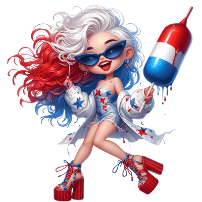 USA Party Girl Holding Popsicle DTF (direct-to-film) Transfer