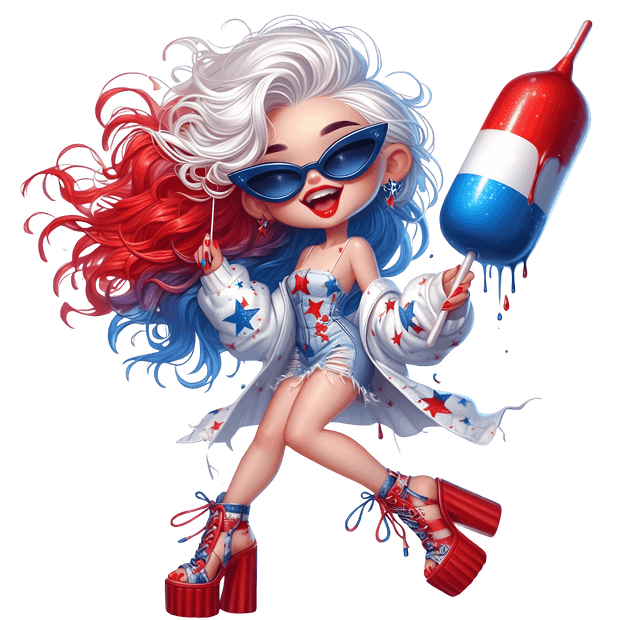 USA Party Girl Holding Popsicle DTF (direct-to-film) Transfer