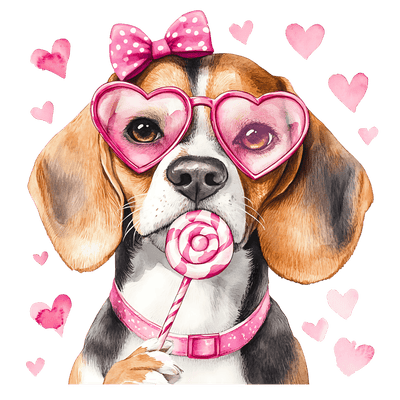 Valentine Beagle in Glasses DTF (direct-to-film) Transfer