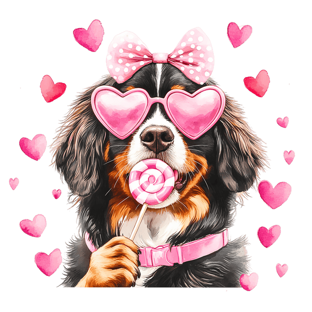 Valentine Bernese in Glasses DTF (direct-to-film) Transfer