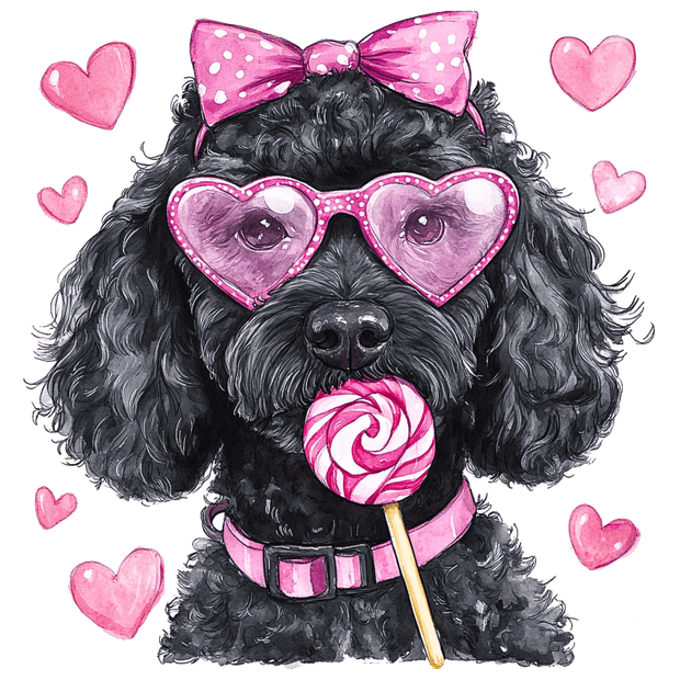 Valentine Black Doodle in Glasses DTF (direct-to-film) Transfer