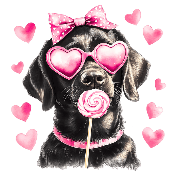 Valentine Black Lab in Glasses DTF (direct-to-film) Transfer