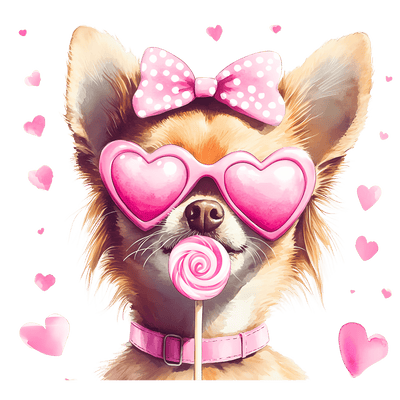 Valentine Chihuahua in Glasses DTF (direct-to-film) Transfer