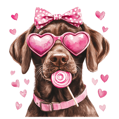 Valentine Chocolate Lab in Glasses DTF (direct-to-film) Transfer