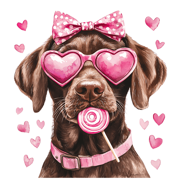 Valentine Chocolate Lab in Glasses DTF (direct-to-film) Transfer
