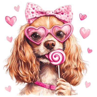 Valentine Cocker Spaniel in Glasses DTF (direct-to-film) Transfer