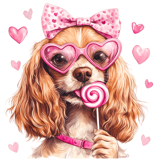 Valentine Cocker Spaniel in Glasses DTF (direct-to-film) Transfer