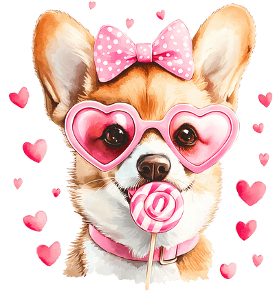 Valentine Corgi in Pink DTF (direct-to-film) Transfer