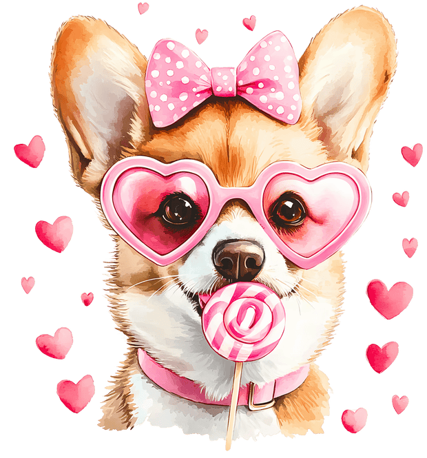 Valentine Corgi in Pink DTF (direct-to-film) Transfer