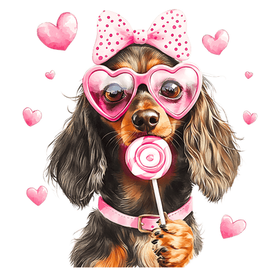 Valentine Dachshund in Pink DTF (direct-to-film) Transfer
