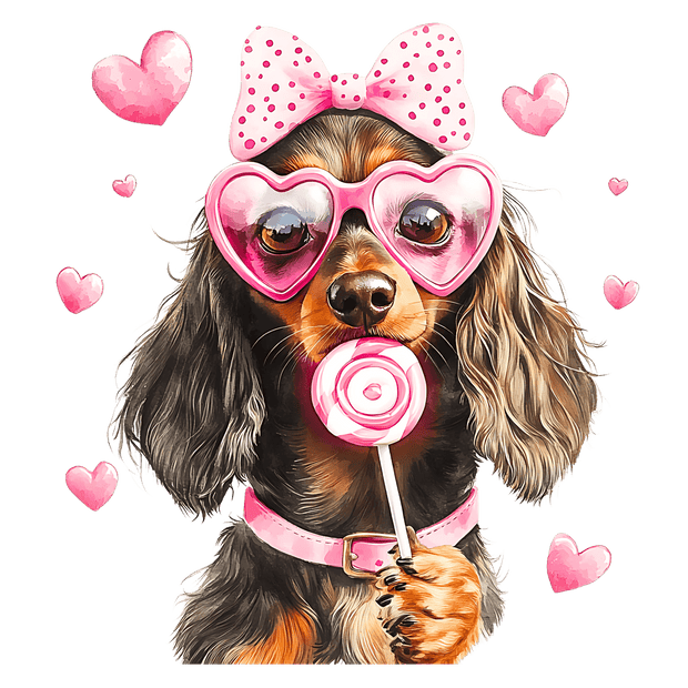 Valentine Dachshund in Pink DTF (direct-to-film) Transfer
