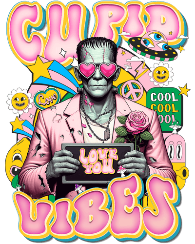 Valentine Frankenstein Cupid Vibes DTF (direct-to-film) Transfer