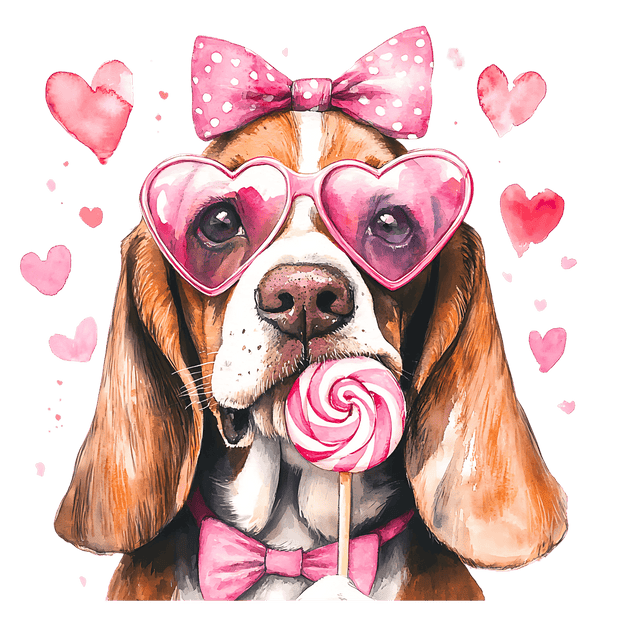 Valentine Hound in Glasses DTF (direct-to-film) Transfer