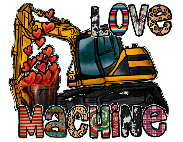 Valentine Love Machine Scooping Up Hearts DTF (direct-to-film) Transfer