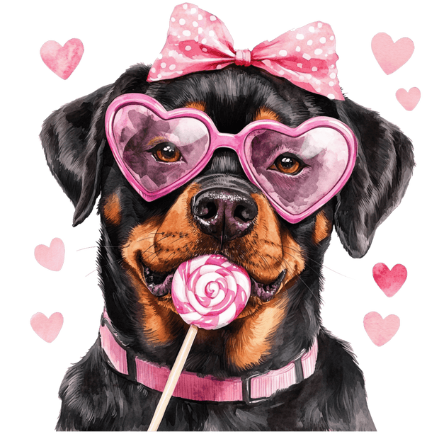 Valentine Rottweiler in Pink DTF (direct-to-film) Transfer