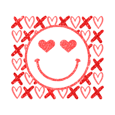 Valentine Smiley X & Hearts DTF (direct-to-film) Transfer