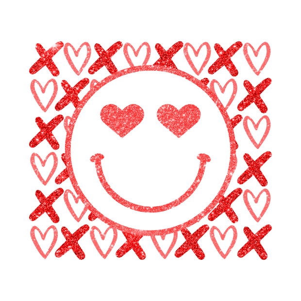 Valentine Smiley X & Hearts DTF (direct-to-film) Transfer