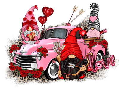 Valentine's Day Gnomes with Pink Truck DTF Direct to Film Transfer - Twisted Image Transfers