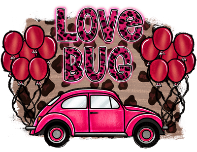 Volkswagen Love Bug In Pink With Balloons And Animal Print DTF (direct-to-film) Transfer