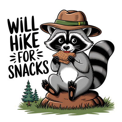 WILL HIKE FOR SNACKS CARTOON STYLE DTF (direct-to-film) Transfer