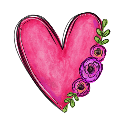 Watercolor Heart with Flowers DTF (direct-to-film) Transfer