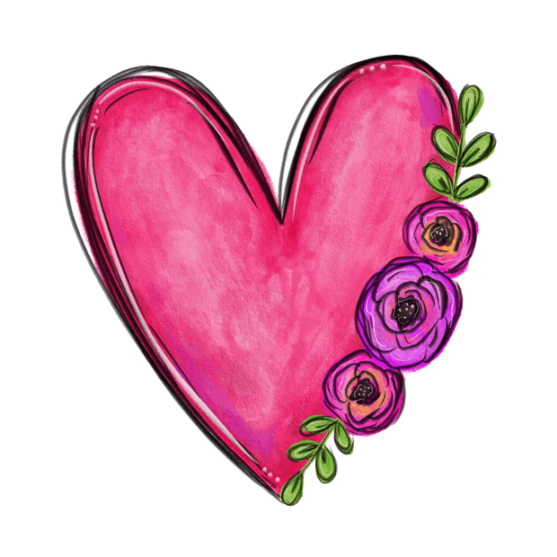 Watercolor Heart with Flowers DTF (direct-to-film) Transfer