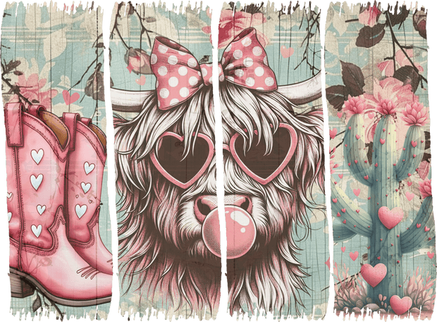 Western Valentine Boots Cow Cactus DTF (direct-to-film) Transfer